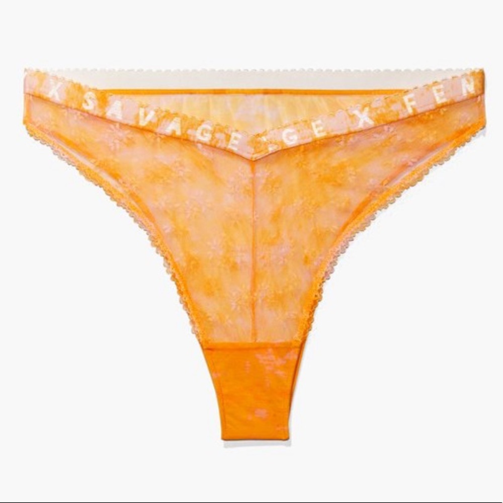 Savage X Fenty Watercolor Tie Dye Lace Brazilian Orange marble print 2X